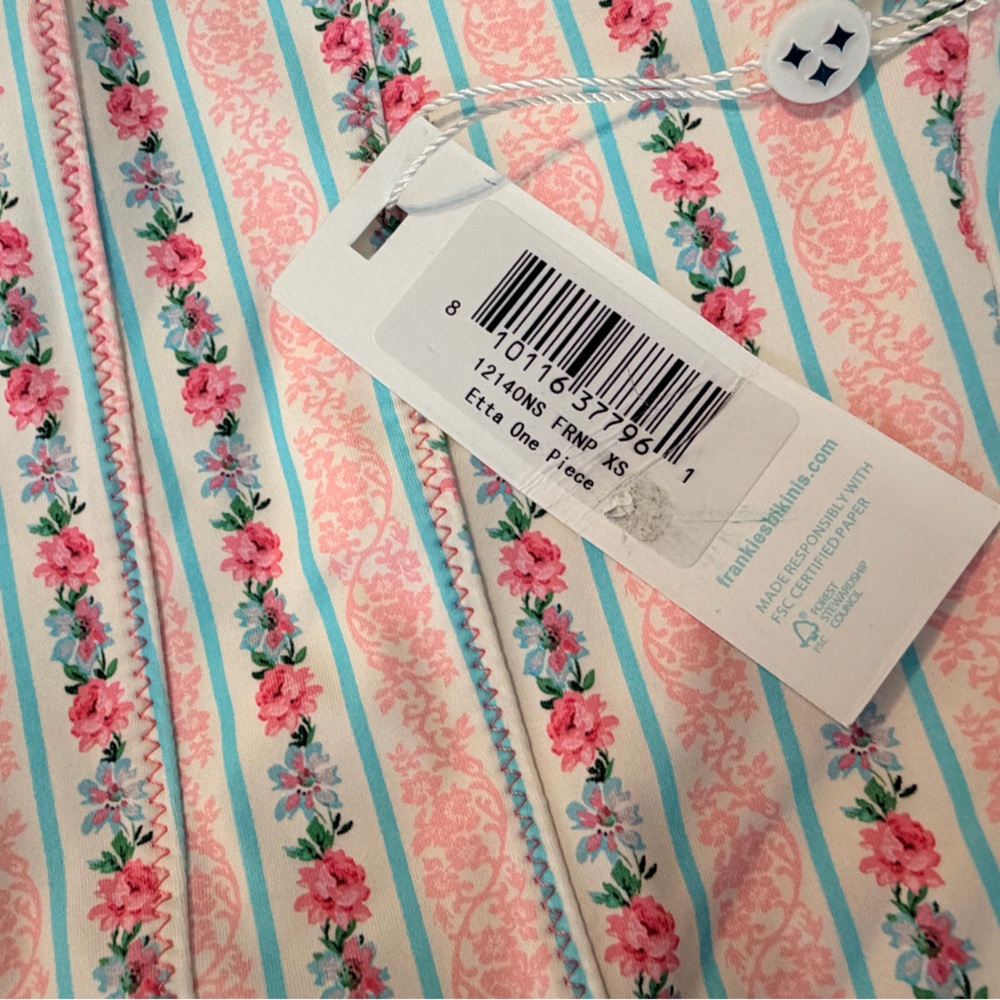 Frankie's Bikinis Etta One-Piece Swimsuit-Pink, White & Aqua Floral. New w tags! - Picture 4 of 7
